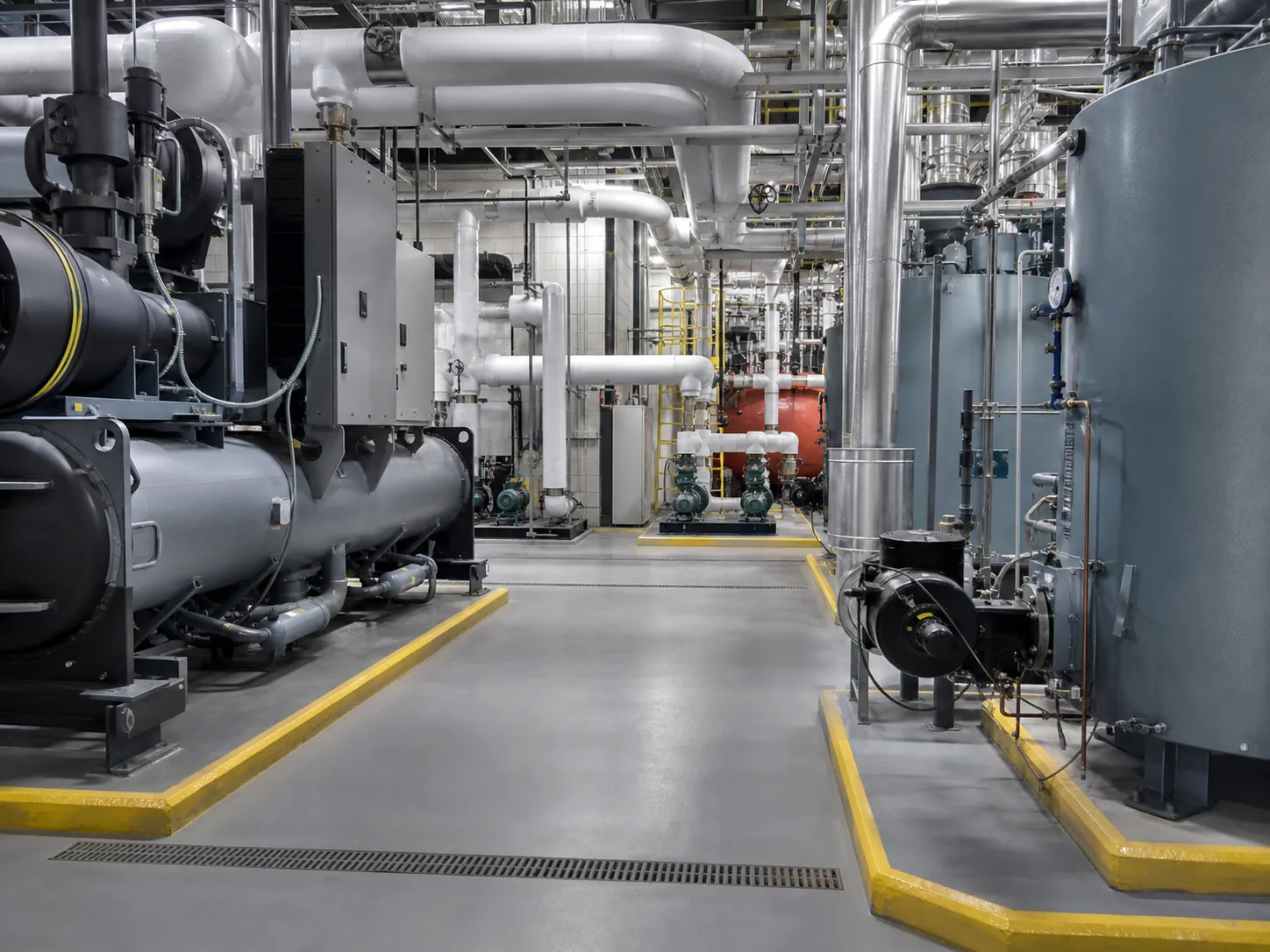Hospital chillers and boilers in a mechanical plant